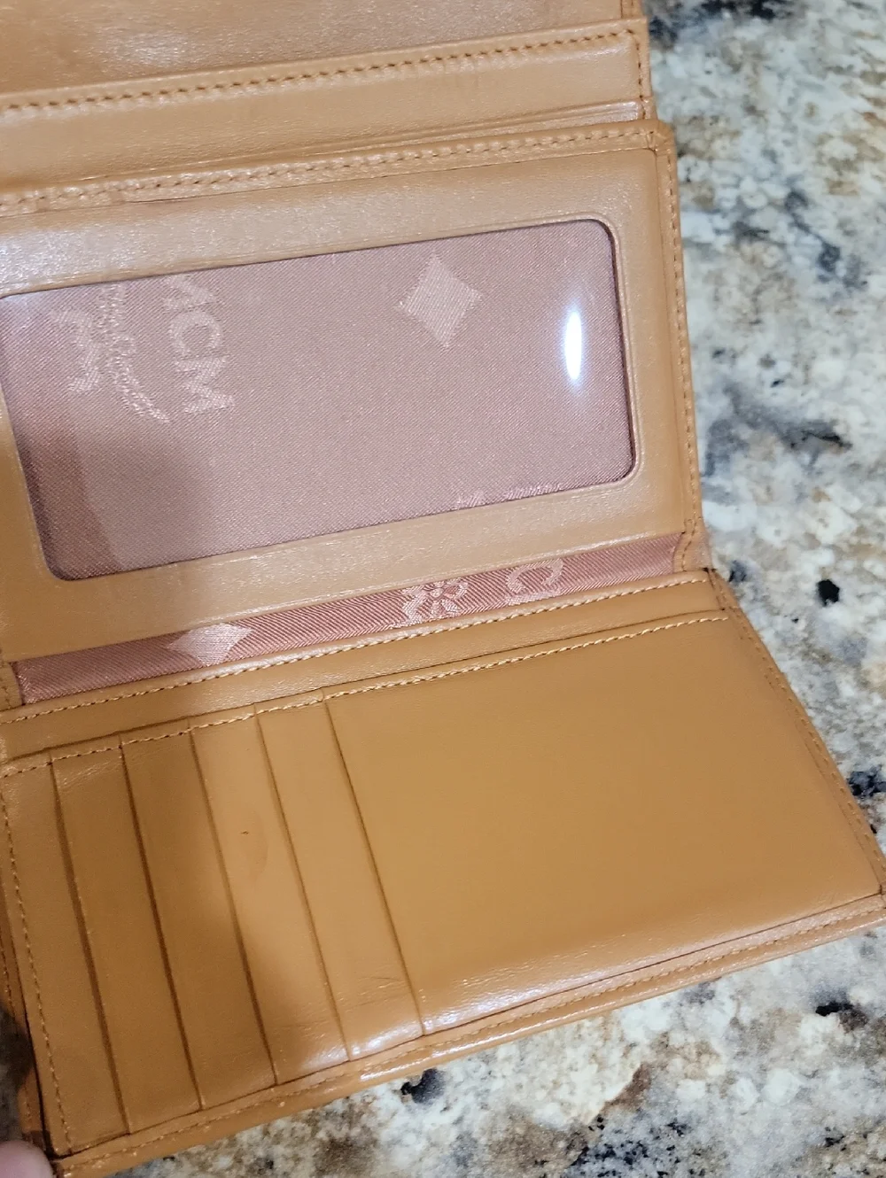MCM Cognac Cream  Black Visetos Tri-fold Wallet - Picture 10 of 11